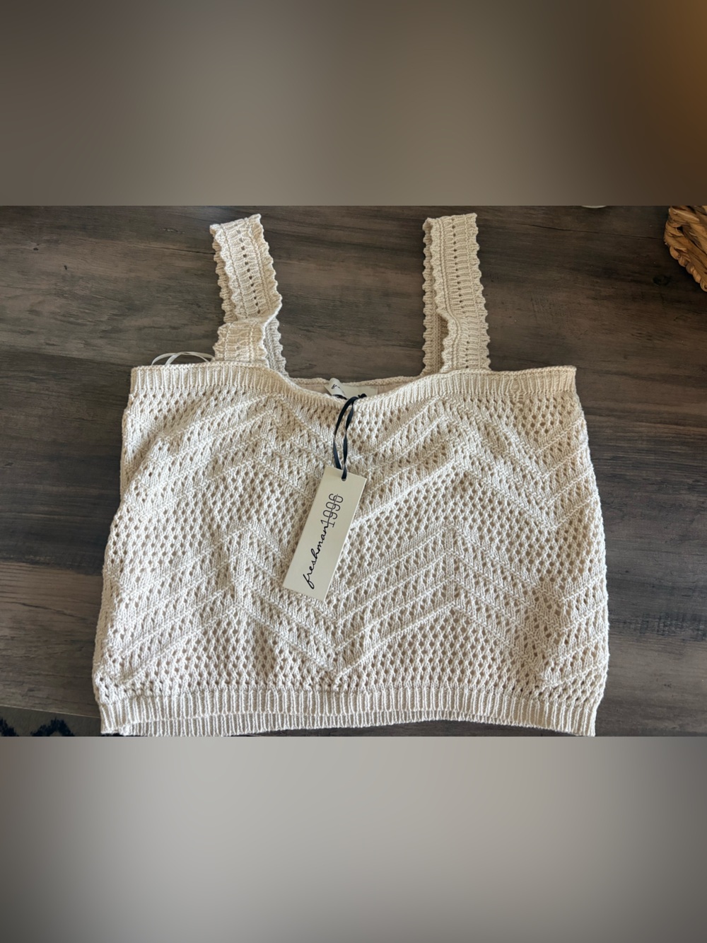 Freshman 1996 Cream Crochet Tank Top